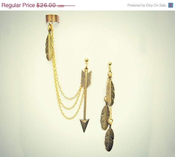 arrow and feathers ear cuff ear cuff with chains by alapopjewelry