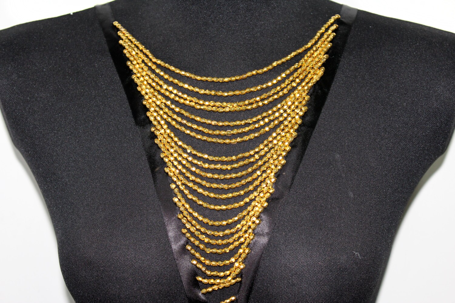 White Necklace Collar with Gold Beads for Shirt Blouse by KBazaar