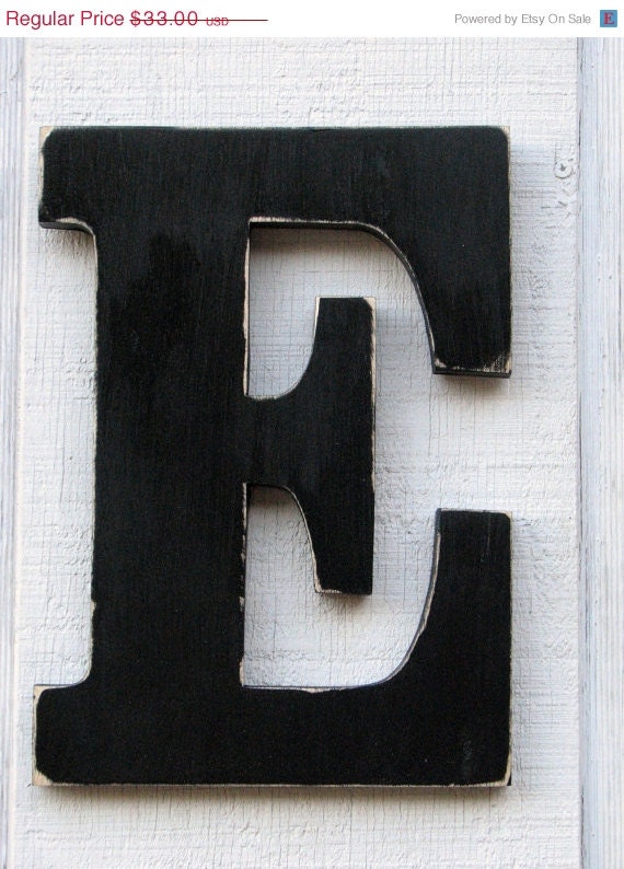 large wooden letters e distressed in black 12 by