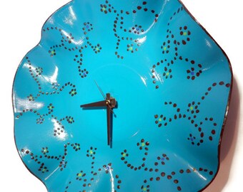 Wall Clock, Teal Clock, Home and Living, Home Decor, Decor and Housewares, Recycled Art, Wall Clock, Hand Painted Clocks, Unique Clock