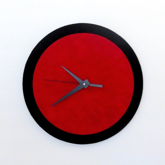 Unique Wall Clock Red and Black Retro Clock Home by Shannybeebo