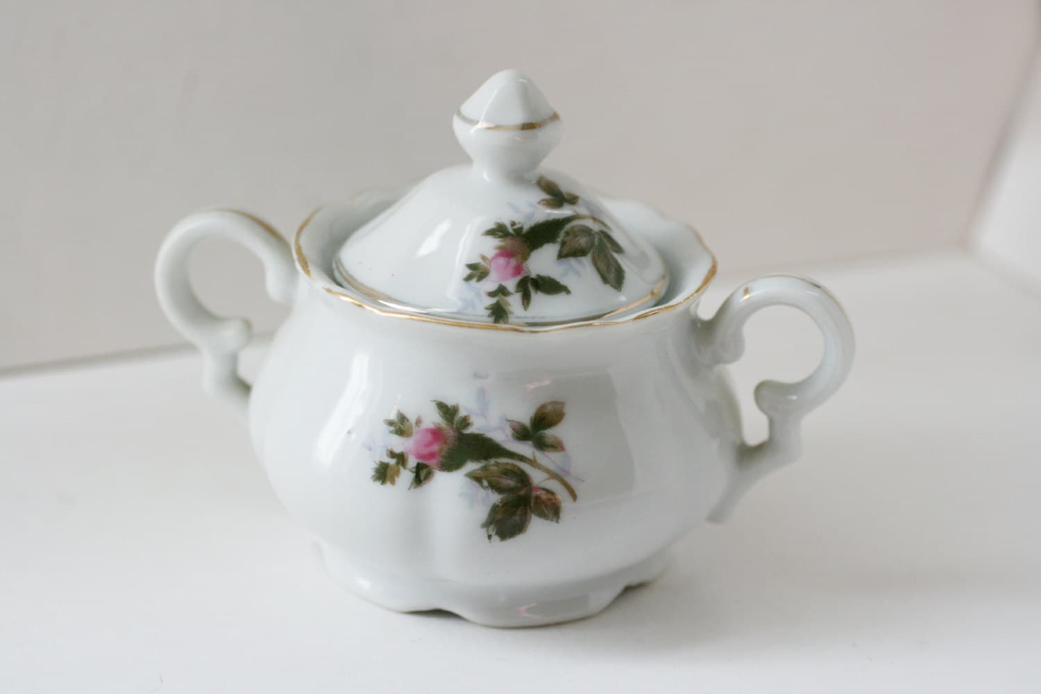 Vintage Polish Porcelain Sugar Bowl, Floral Sugar Bowl, Cottage Chic