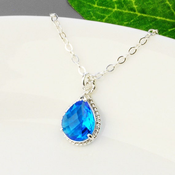 Cobalt Blue Necklace Blue Bridesmaid Necklace Silver Blue