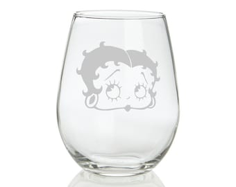 Betty Boop Sandblasted Stemless Wine Glass