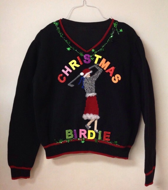 Ugly Christmas Sweater Golf Golfing Woman Medium Christmas