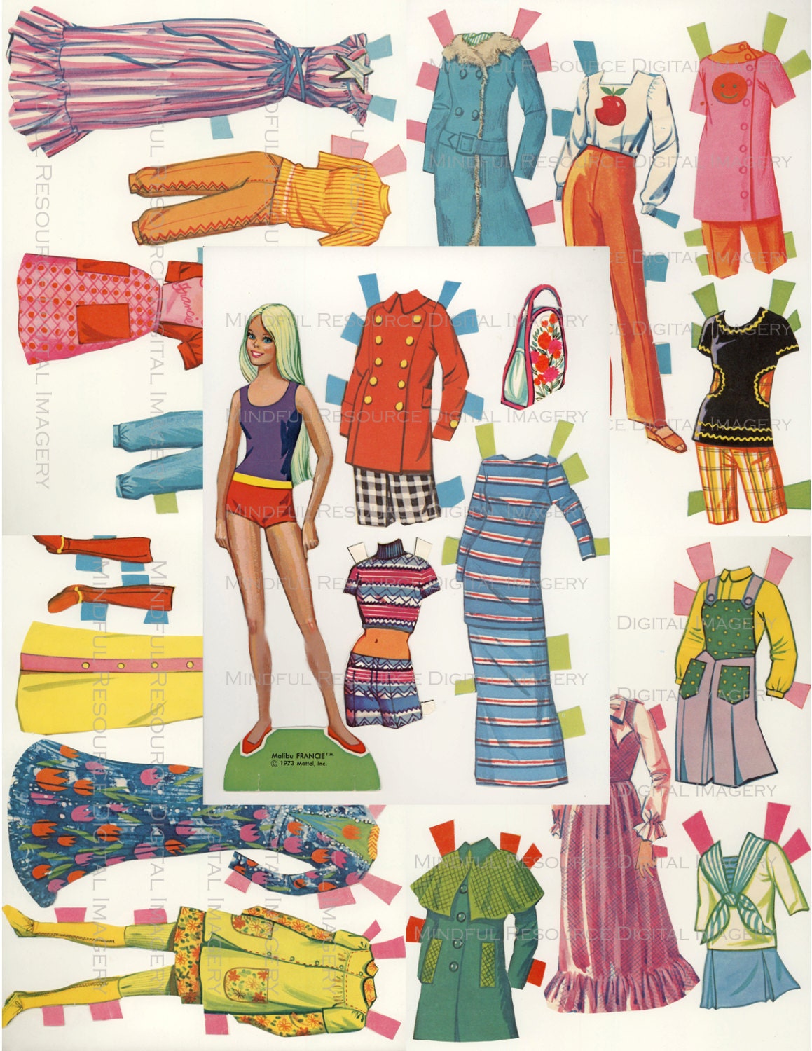 Malibu Barbie Vintage Paper Doll 4 SETs Summer Beach Barbie