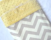Unisex Baby Blanket - Grey and White Chevron with Yellow Minky Lovie, Security Blanket with Minky for Baby Boy Baby Girl