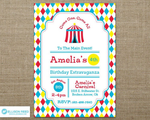 Circus Invitation - Circus Printable - Carnival Invitation - Circus Birthday - Carnival Birthday - Carnival Printable - Big Top - Main Event Il_570xn