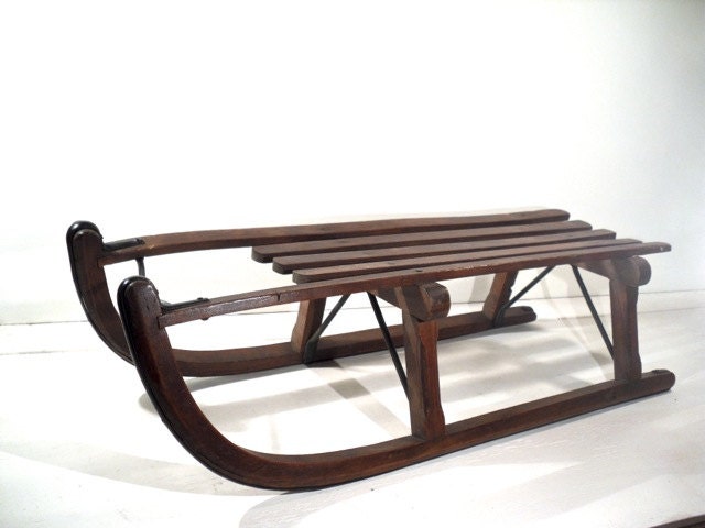 Antique Wood Snow Sledge Davos European Sled