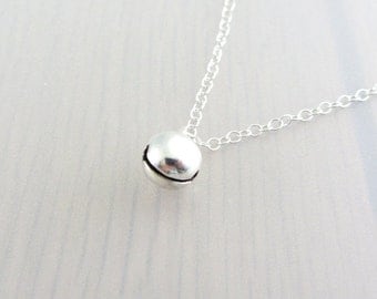 Silver Bell Necklace, Silver Bell Pendant, Bell Charm Necklace, Jingle Bell Silver Plated Chain Necklace