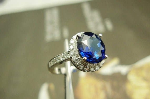 Engagement Ring 2 Carat Blue Sapphire Ring With by stevejewelry