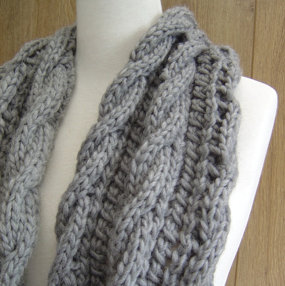 KNITTING PATTERN for Chunky Cable Lace Infinity Scarf Instant Digital Downloa...