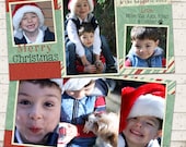 Christmas Photo Card - Slimline 4X8 printable download - 3 Photo - Merry Christmas, Reds and Greens Design, Custom, 2 Sided Il_170x135