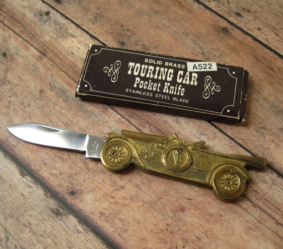 Vintage Brass Touring Car Pocket Knife With One Blade