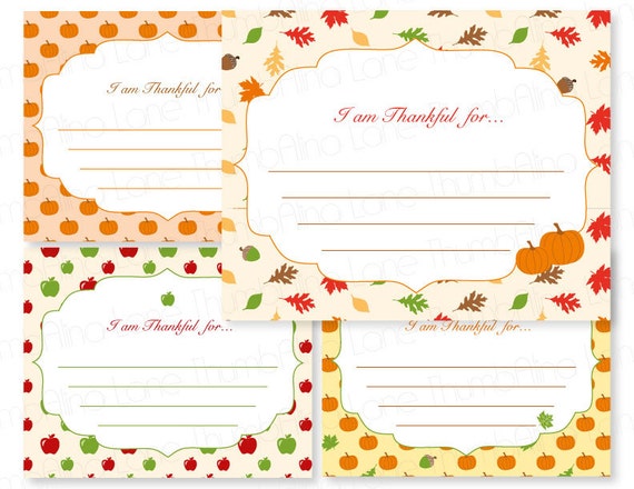 Fall Autumn Printable I'm Thankful For Cards Instant