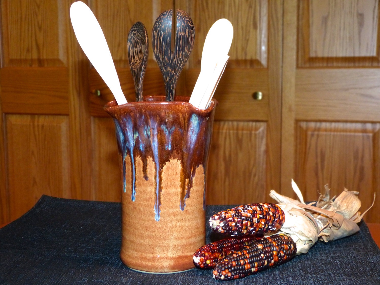 Pottery Vase or Utensil Holder in Rich Browns by EclecticPottery