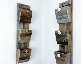 mail organizer wood hanging sorter reclaimed holder mounted bin personalized options