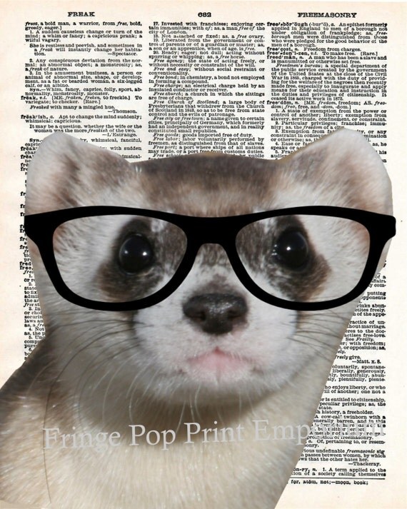 Ferret Nerd Art Print 8 x 10 Pet Ferret Wearing Glasses