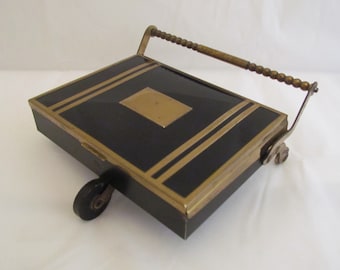 Vintage Cigarette Case Match Case Cigarette Caddy Art Deco Brass with Black Enamel 1930s Very Good Condition
