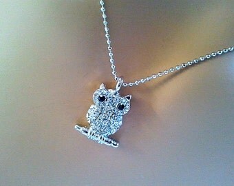 Owl Necklace, Good Luck Charm Necklace, Cubic necklace, charm, pendant, lariat, necklace, CZ stones