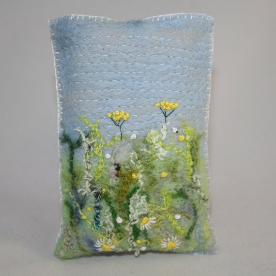 Pocket Tissue Pouch Cover  Meadow  embroidered by Lynwoodcrafts