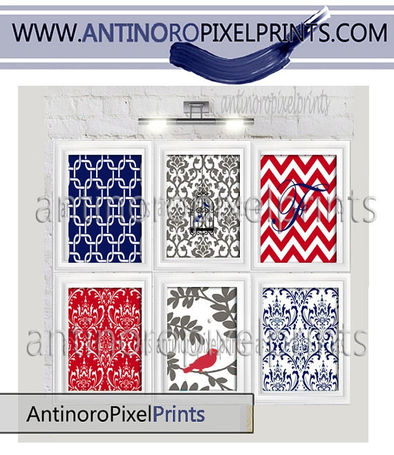 Digital Print Wall Art Red Navy Blue Grey Vintage / Modern