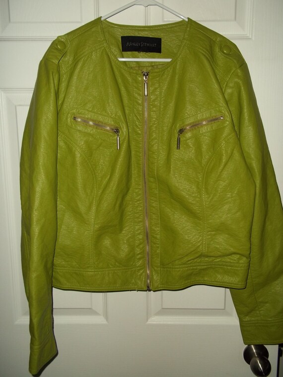 Items similar to Ladies lime green zip front leather jacket with