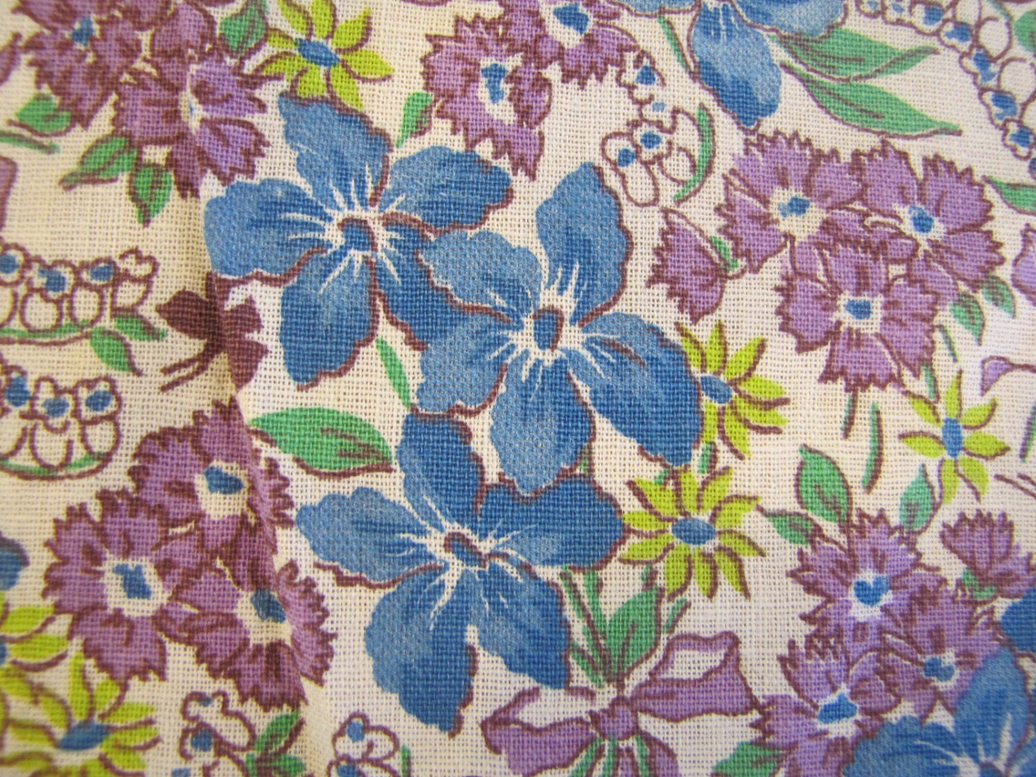 Purple and Blue Floral Flour Sack Fabric Novelty Feed Sack