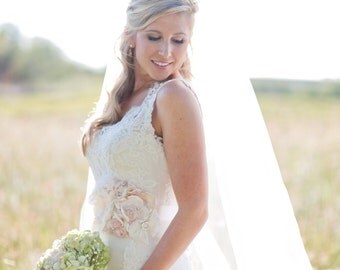 Gorgeous Cream Ivory Touches of Blush Bridal Sash Wedding Sash Pregnancy Maternity Sash Vintage Lace Dress