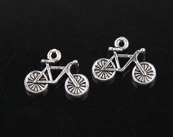 12 Little BICYCLE Charms Double Sided Antique Silver Tone Cycling Small Bike Charm Jewelry 17x19 mm NOTE SIZE