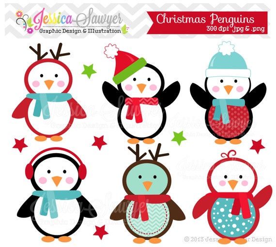 INSTANT DOWNLOAD, christmas penguin clipart, holiday penguins clip art , for commercial use, personal use, invites, cards, scrapbooking Il_570xn