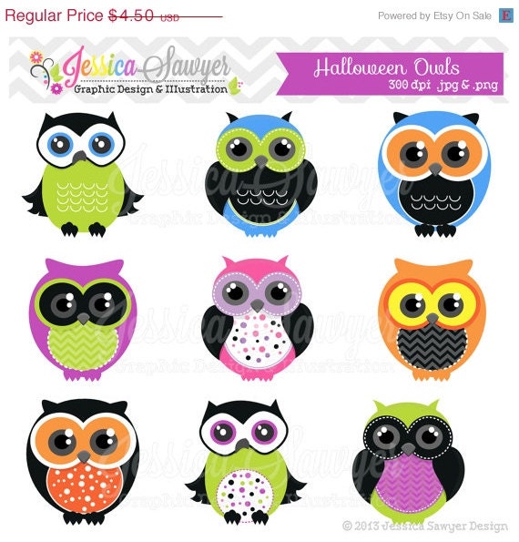 50% OFF - INSTANT DOWNLOAD, cute halloween owl clipart, orange and black clip art, halloween party printable, for invitations, cupcake topp Il_570xn