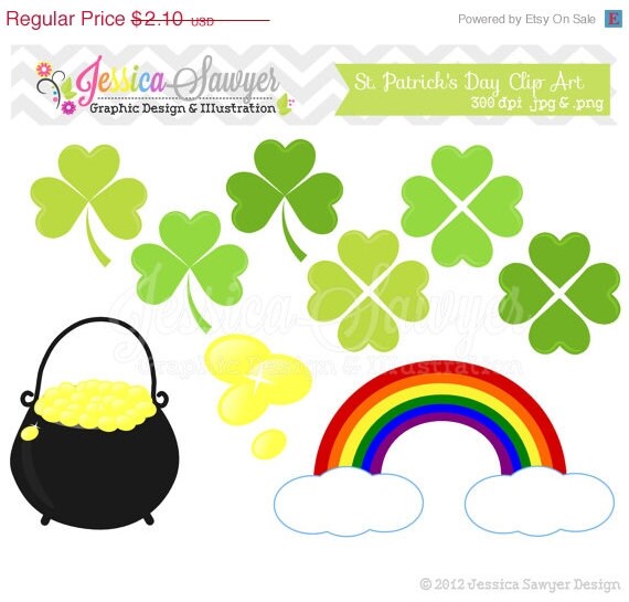 50% OFF - CLEARANCE, st patricks day clip art - saint pattys day clipart - four leaf clover graphic - commercial use - irish image Il_570xn
