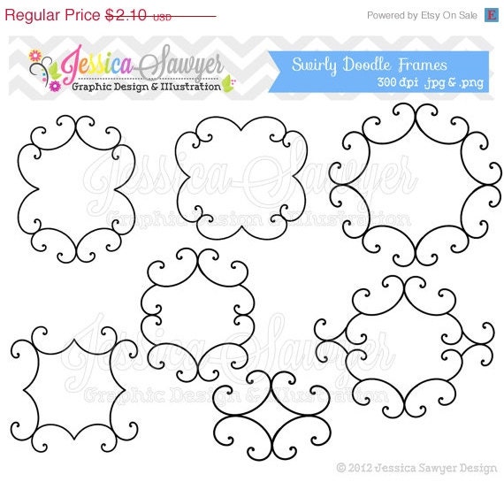 50% OFF - CLEARANCE - Assorted doodle frames - swirl frames - elegant frames - commercial use - card making - digital scrapbook INSTANT Down Il_570xn