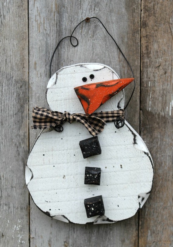 Wooden Snowman Primitive Decor Rustic Winter by therustygoose