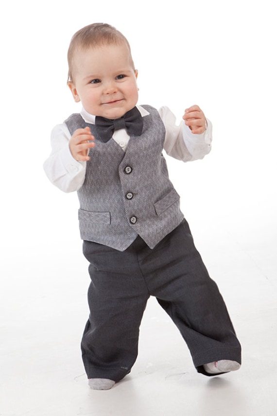 Baby boy ring bearer outfit boy baptism linen suit first