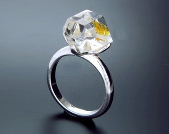 Herkimer Diamond Ring Engagement Silver 14K 18K white yellow Gold, Enhydro Quartz, Gift idea SKU1862