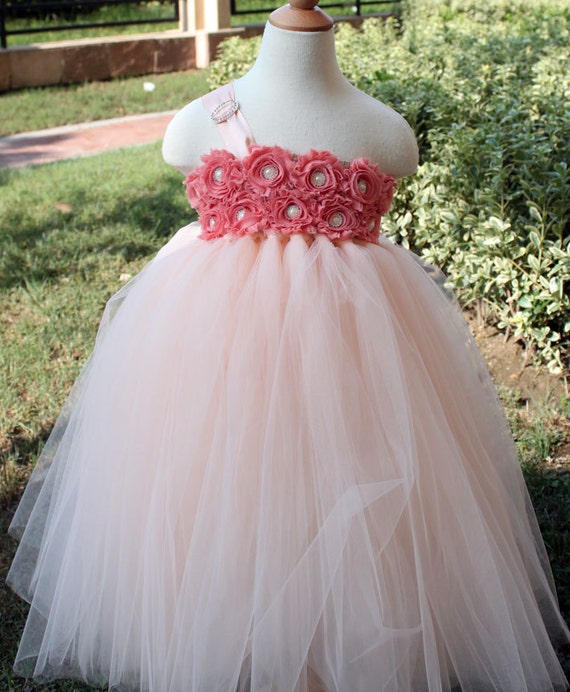 Flower Girl Dress peach coral tutu dress baby dress toddler