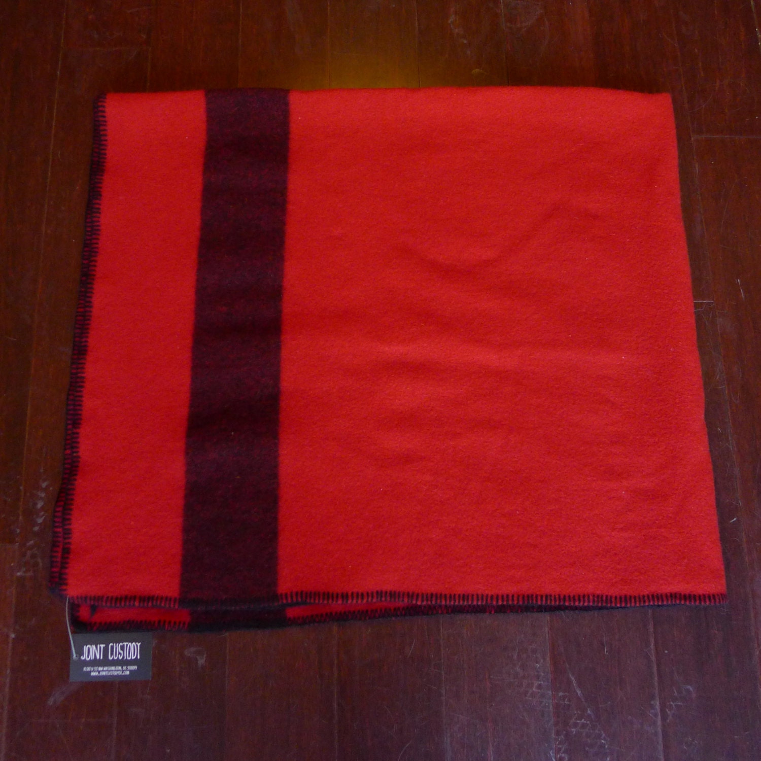 Vintage RED BLACK Wool BLANKET Black Stripe Red Blanket