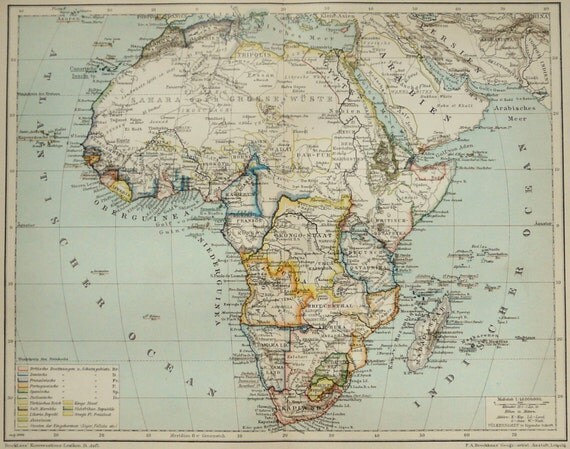 1895 Antique map of AFRICA. 119 years old by AntiquePrintsOnly