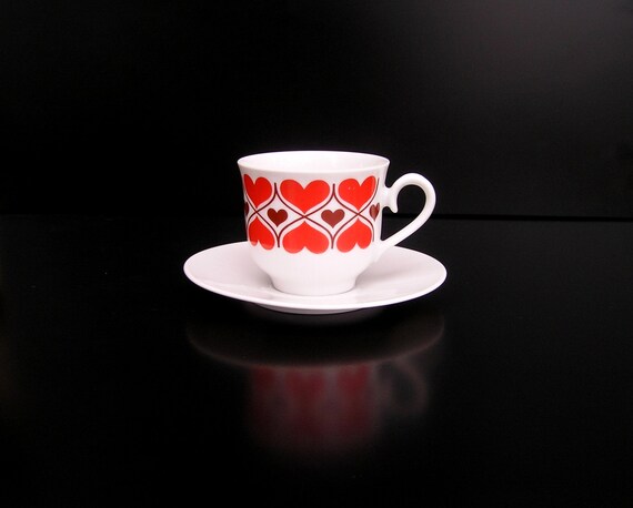 Vintage Heart Coffee Cup With Saucer German Bavaria Porcelain