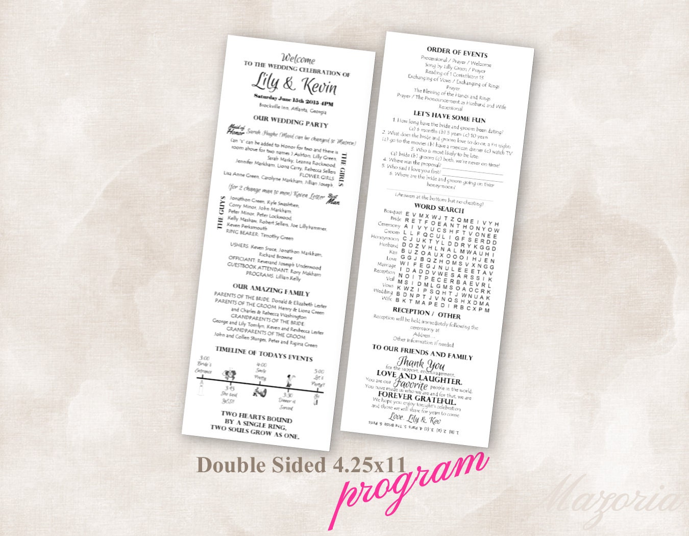 TEMPLATE Wedding Program Double Sided Printable timeline word TEMPLATE Wedding Program Double Sided Printable timeline word
