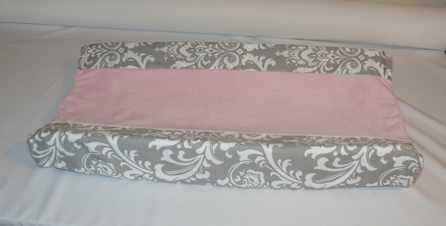 Changing Pad Cover Light Baby Pink Gray Damask Custom