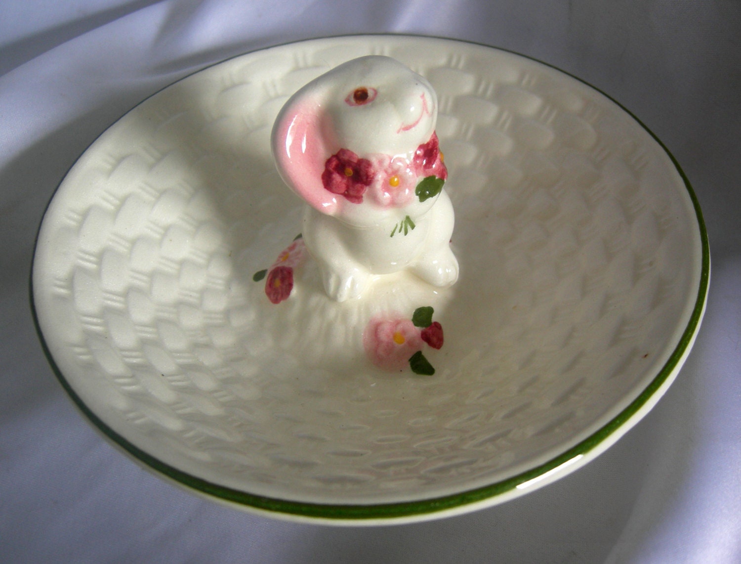 Ceramic Bunny Rabbit Candy Dish Trinket Holder New Old Stock