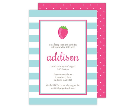 Strawberry Party Invitation or Shower Invitation (Strawberry Party, Strawberry Baby Shower, Strawberry Invitation) Il_570xn