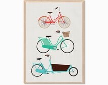 RETRO | Bikes And Cargo Poster : Modern Bicycle Illustration Retro Art ...