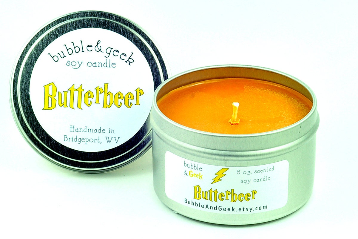 Butterbeer Scented Soy Candle 8 oz. tin butterscotch