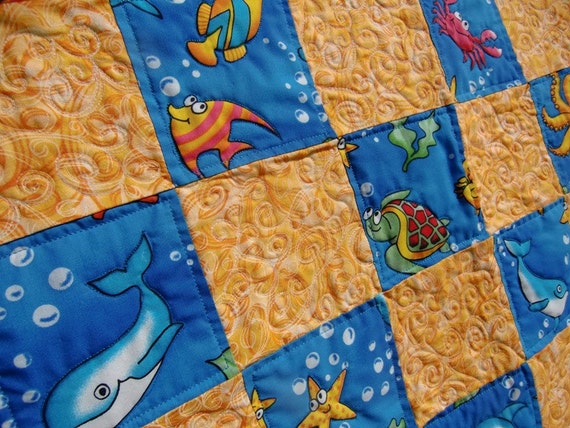Ocean Beach Theme Patchwork Baby Kids Quilt by KoloaQuiltsandMore Sweet tea girls beach crawl tropicalbeachquilt