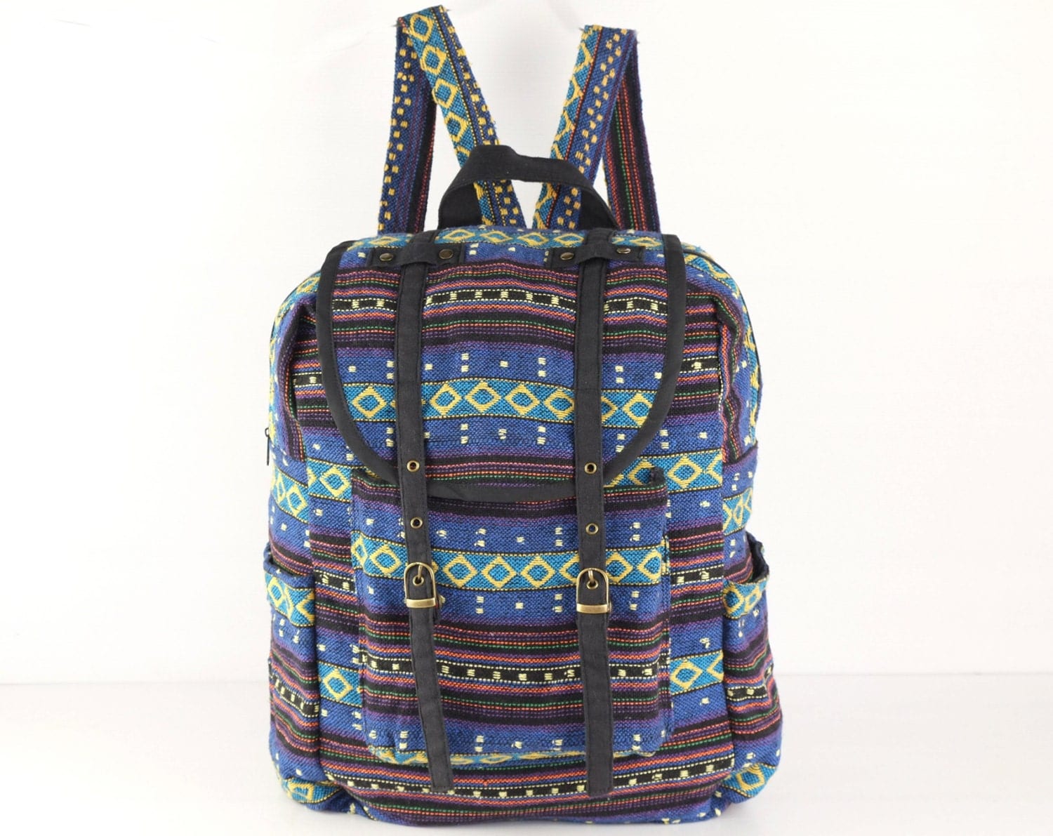 Blue Yellow Hipster Backpack Adventure Backpack University