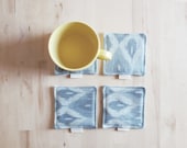 Light blue Ikat fabric coaster, set of 4, fabric drink coaster great housewarming gift, mom's day gift